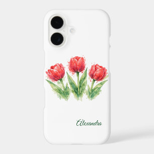 Personalized Watercolor Red Tulips
