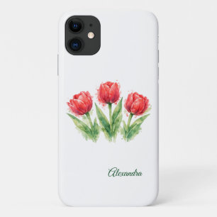 Personalized Watercolor Red Tulips Case-Mate iPhone Case