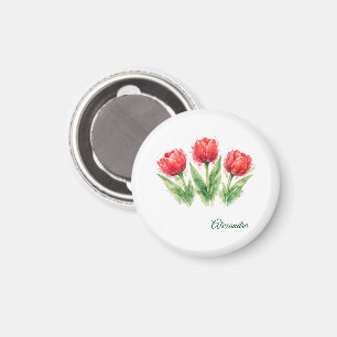 Personalized Watercolor Red Tulips Tote Bag Magnet