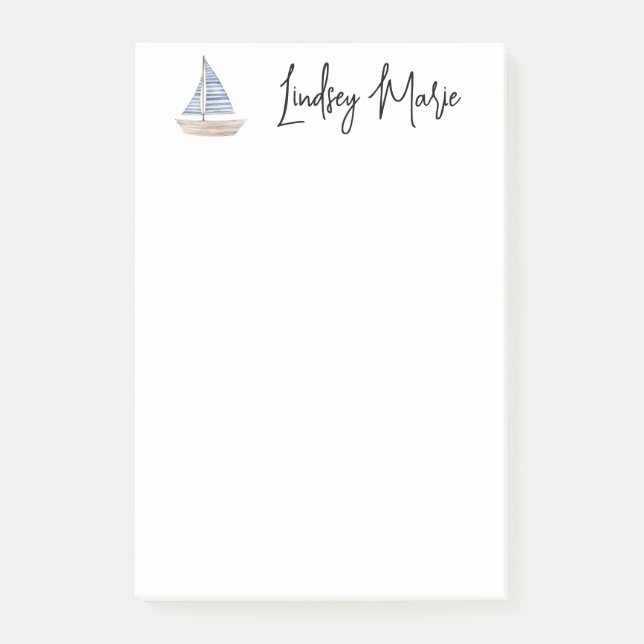 PERSONALIZED WATERCOLOR SAILBOAT Post-it notes (Front)