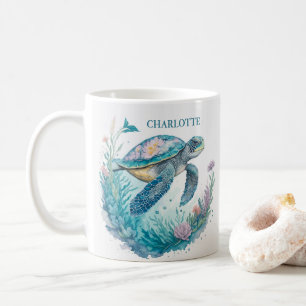Personalized Watercolor Sea Turtle Marine Animal Coffee Mug