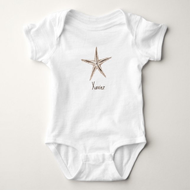 PERSONALIZED WATERCOLOR STARFISH one-piece Baby Bodysuit (Front)