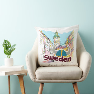 Personalized Watercolor Stockholm Sweden Cushion