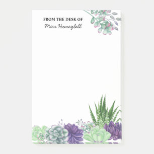 Personalized Watercolor Succulent Plant Post-it Notes
