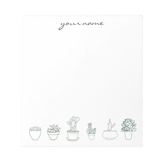 Personalized Watercolor Succulents Boho Notepad (Front)