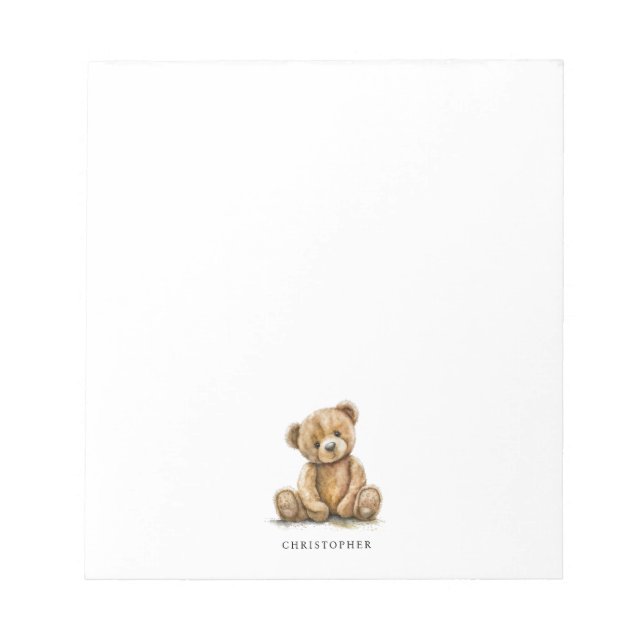 Personalized Watercolor Teddy Bear Kids  Notepad (Front)