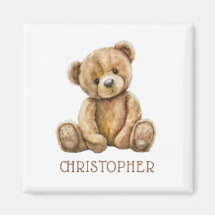 Personalized Watercolor Teddy Bear Name Magnet