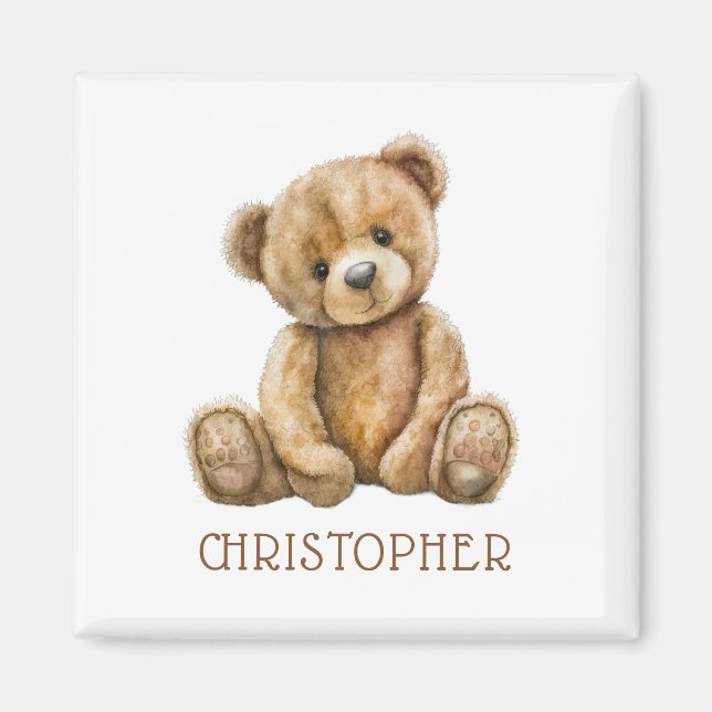 Personalized Watercolor Teddy Bear Name Magnet (Front)