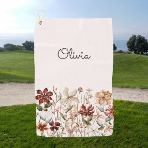 Personalized Watercolor Vintage Wildflower Floral Golf Towel