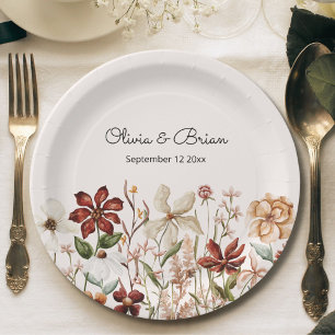 Personalized Watercolor Vintage Wildflower Meadow Paper Plate