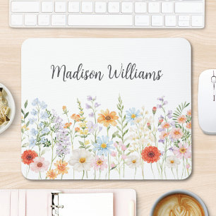 Personalized Watercolor Wild Flower Floral Elegant Mouse Pad