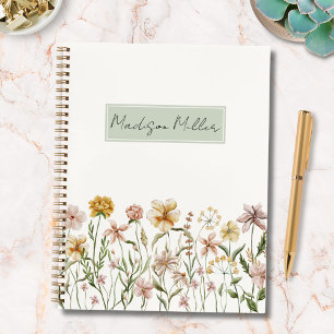 Personalized Watercolor Wildflower Meadow Floral Notebook