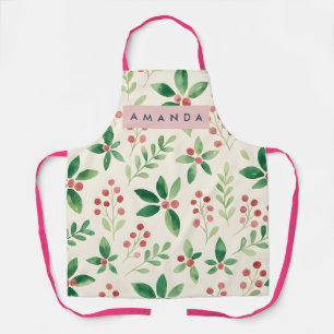 Personalized Watercolor Winter Berry Style Apron