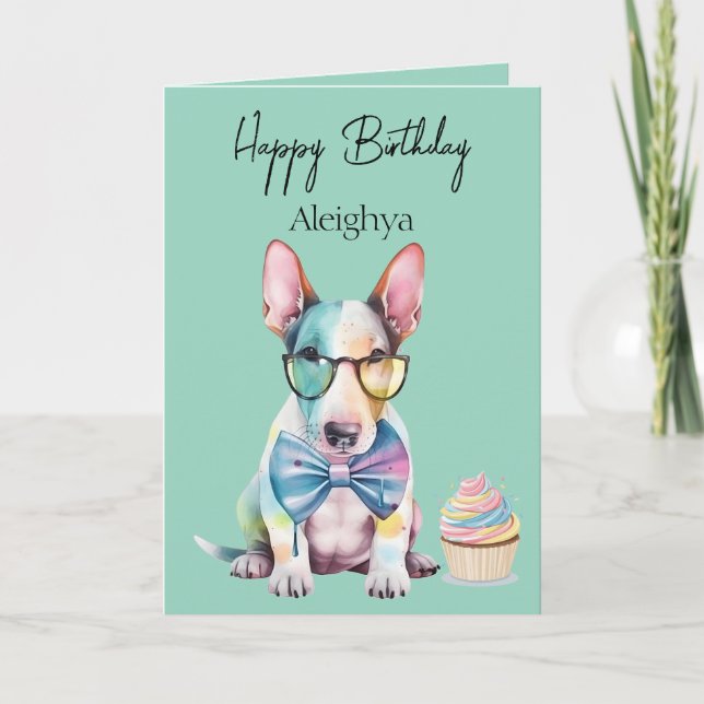 Personalized Watercolour British Bull Terrier Card (Front)
