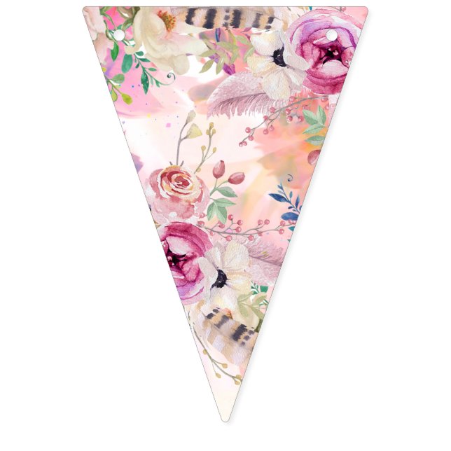 Personalized Watercolour Floral Party Bunting Bunting (First Flag)