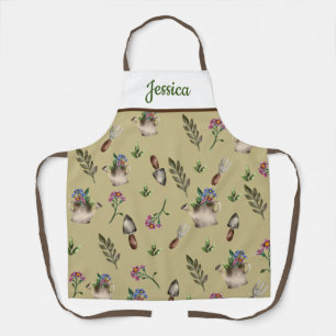 Personalized Watering Can and Flowers Gardening  Apron