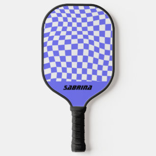 Personalized Wavy Checker  Purple and White Pickleball Paddle