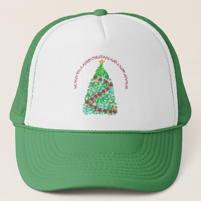 PERSONALIZED WE WISH YOU A MERRY CHRISTMAS TRUCKER HAT (Front)
