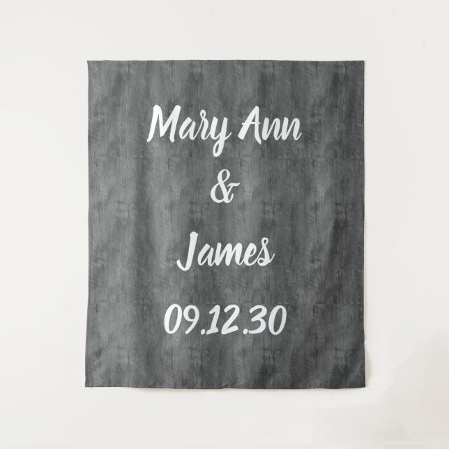 Personalized Wedding Backdrop Wood Background Tapestry (Front)