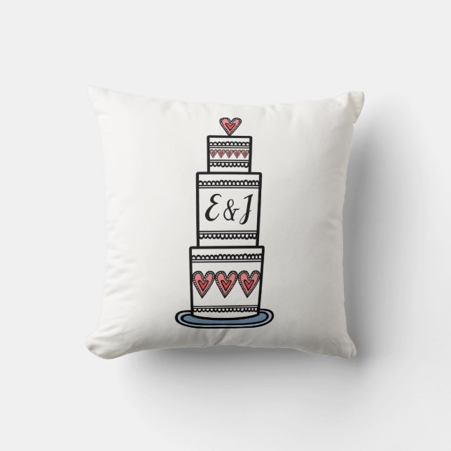 Personalized Wedding Cake Illustration Gift Cushion (Front)