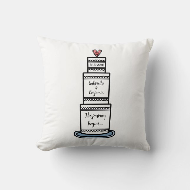 Personalized Wedding Cake Illustration Gift Cushion (Front)