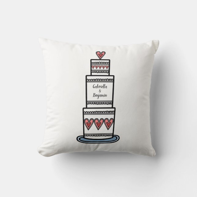 Personalized Wedding Cake Illustration Gift Cushion (Front)