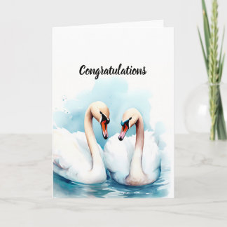 Personalized wedding card with swans