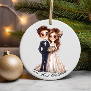 Personalized Wedding Couple, Our First Christmas, Ceramic Tree Decoration