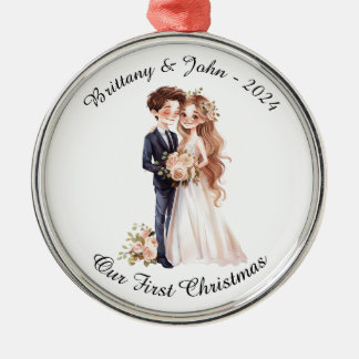 Personalized Wedding Couple, Our First Christmas, Metal Tree Decoration