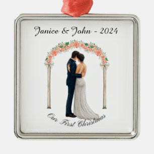 Personalized Wedding couple, our first Christmas, Metal Tree Decoration