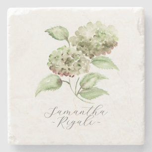 Personalized Wedding Favors Green Hydrangea Stone Coaster