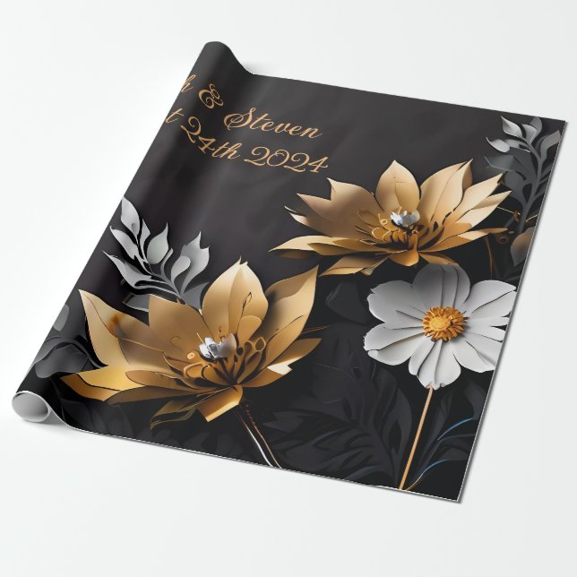 Personalized Wedding Gift Gold & Silver  Wrapping Paper (Unrolled)