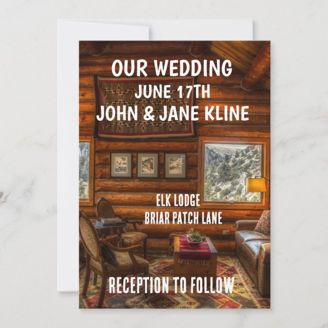 PERSONALIZED WEDDING INVITATIONS LOG CABIN LODGE (Front)