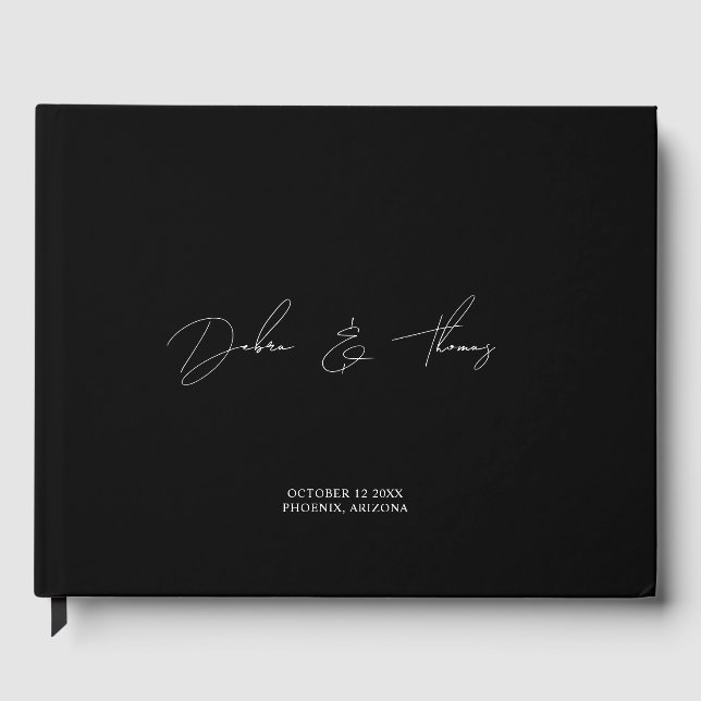 Personalized Wedding Modern Minimalist Black White Guest Book (Front)