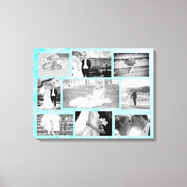Personalized Wedding Photo Collage Wall Art Aqua (Front)