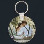 Personalized Wedding Photo With Modern Calligraphy Key Ring<br><div class="desc">The design has white rectangular frame on the lower side and modern calligraphy texts which can be customized to your preference. Replace the picture in the center with your own wedding photo. It will make a lovely custom made wedding favor gifts for your guests or for your own keepsake.</div>