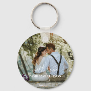 Personalized Wedding Photo With Modern Calligraphy Key Ring