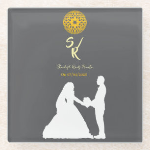 Personalized Wedding Silhouette Glass Coaster ....