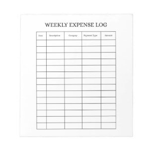 Personalized Weekly Expense Log Notepad