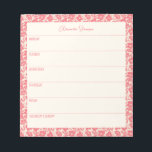 Personalized Weekly Planner Vintage Red Floral Notepad<br><div class="desc">A stylish personalized weekly planner notepad with a vintage red floral border.</div>