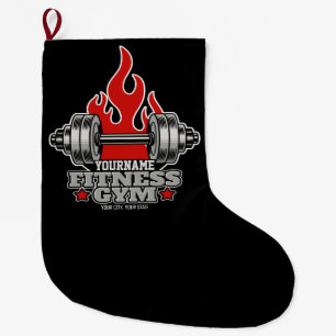 Personalized Weight Lifting Dumbbell Fitness Gym Large Christmas Stocking
