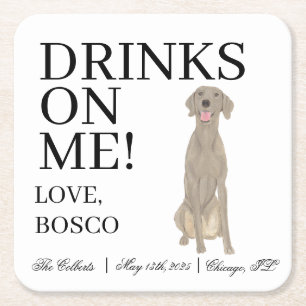 Personalized Weimaraner Wedding Square Paper Coaster