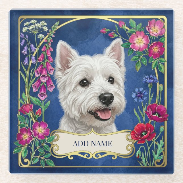 Personalized West Highland Dog Blue Coaster (Front)
