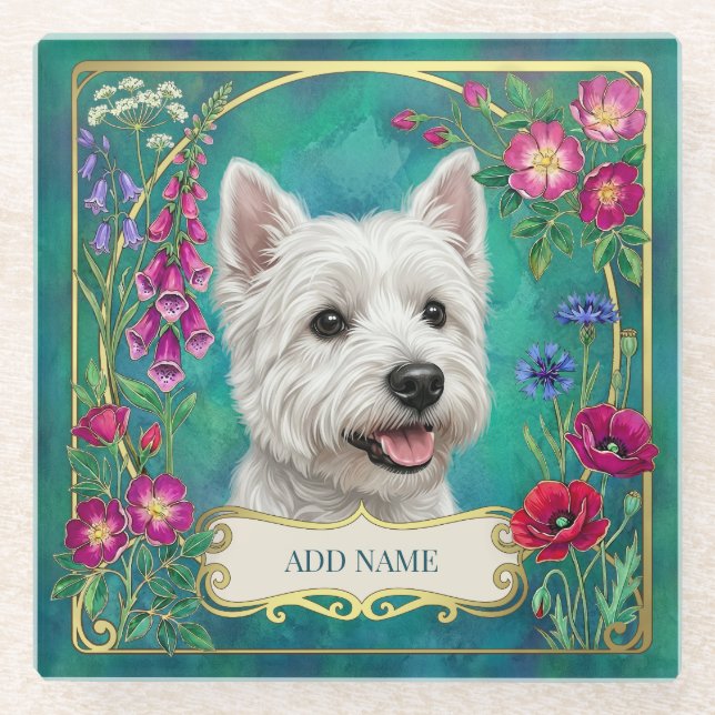 Personalized West Highland Dog Teal Coaster (Front)