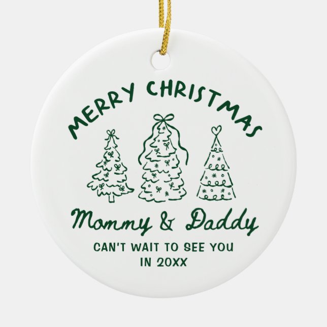 Personalized Whimsical Baby Announcement Ornament (Front)