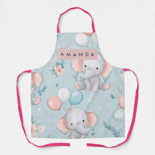 Personalized Whimsical Baby Elephant Pattern Apron