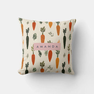 Personalized Whimsical Carrot Patch Rustic Cushion