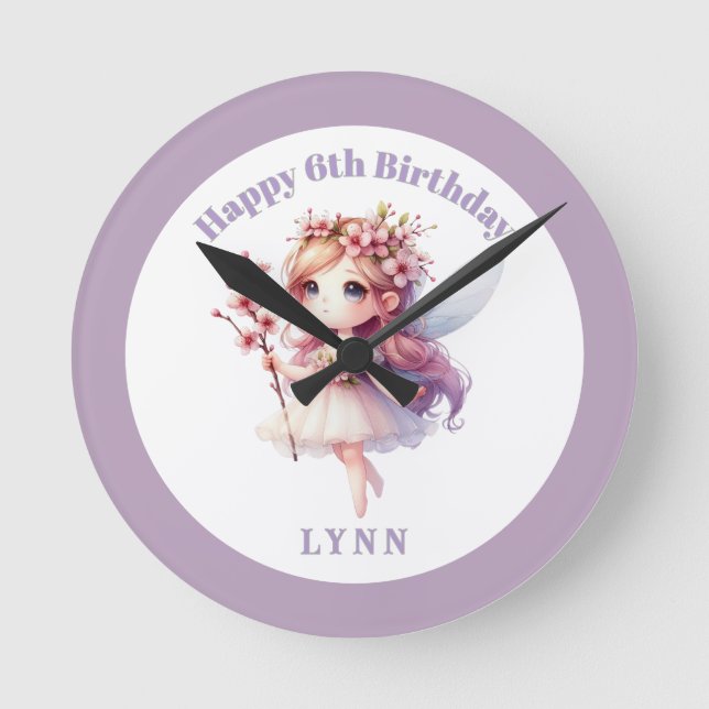 Personalized Whimsical Floral Fairy  Round Clock (Front)