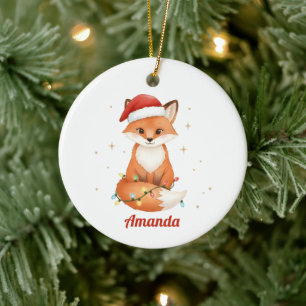 Personalized Whimsical Fox Christmas Ornament