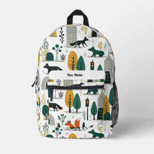 Personalized Whimsical Fox & Cityscape Kids Printed Backpack